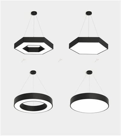 Sešstūra LED griestu lampa, melna